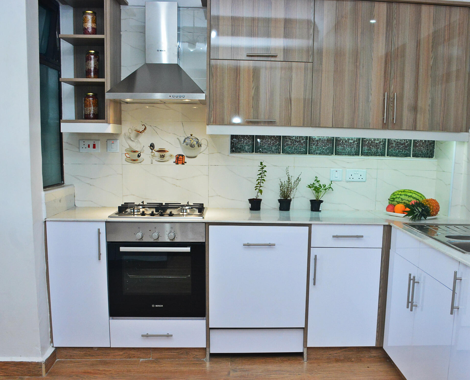 White custom cabinetry with &#39;local yellow&#39; granite
